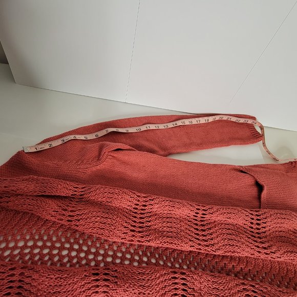 Angel of the North, Deep Orange Knit w Crochet Detail Cardigan Sweater, Size M. - Picture 11 of 12